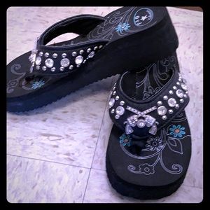 Rhinestone embellished flip-flops